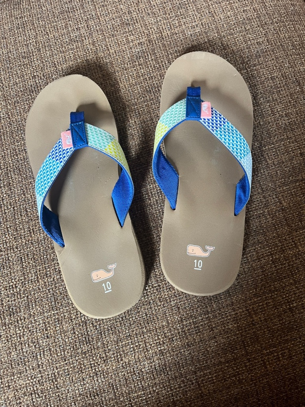 Vineyard Vines Blue, Yellow & Tan Woven Strap Flip Flops